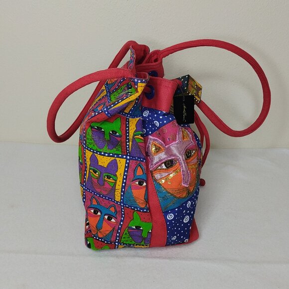 Laurel Burch Red Tote Bag Cat Print Sequins w/Tag & Block Sun N Sand Vintage - Picture 9 of 16
